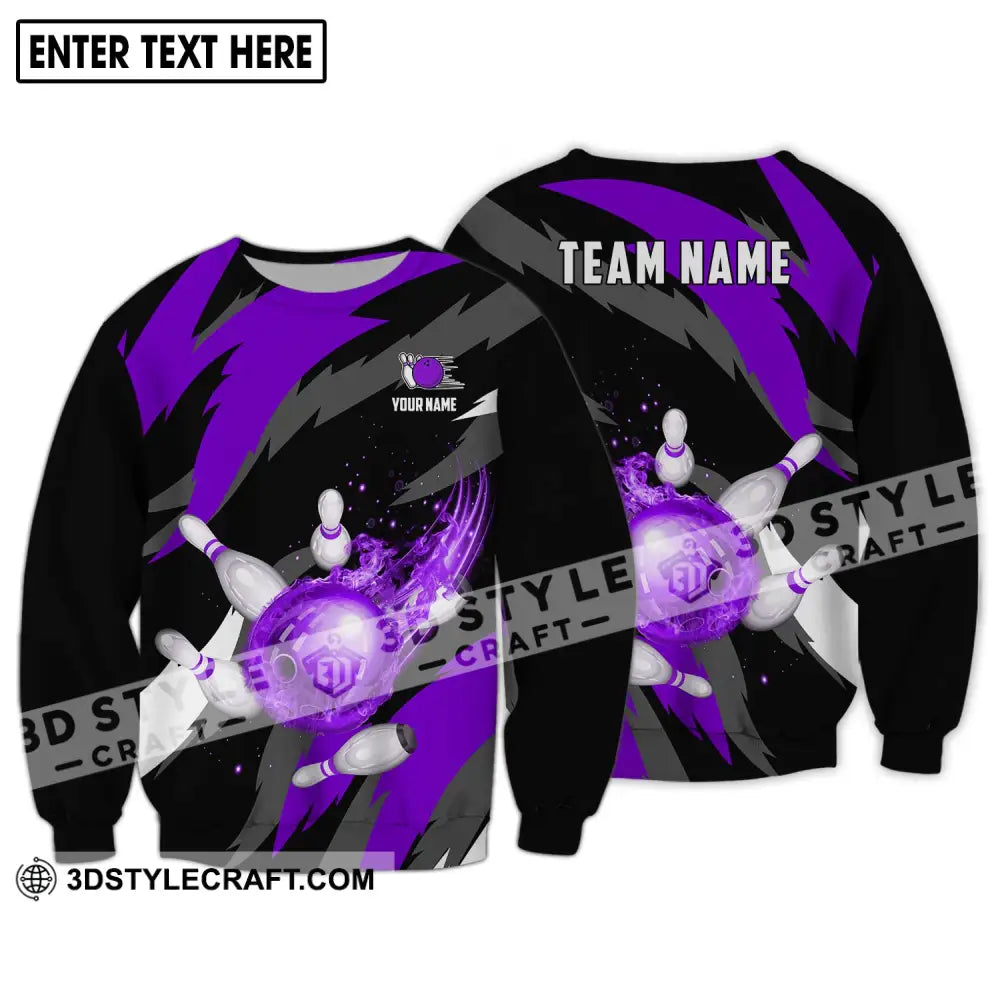 Unisex Shirt - Custom Name And Team Purple Bowling Ball Long Sleeve / S T-Shirt