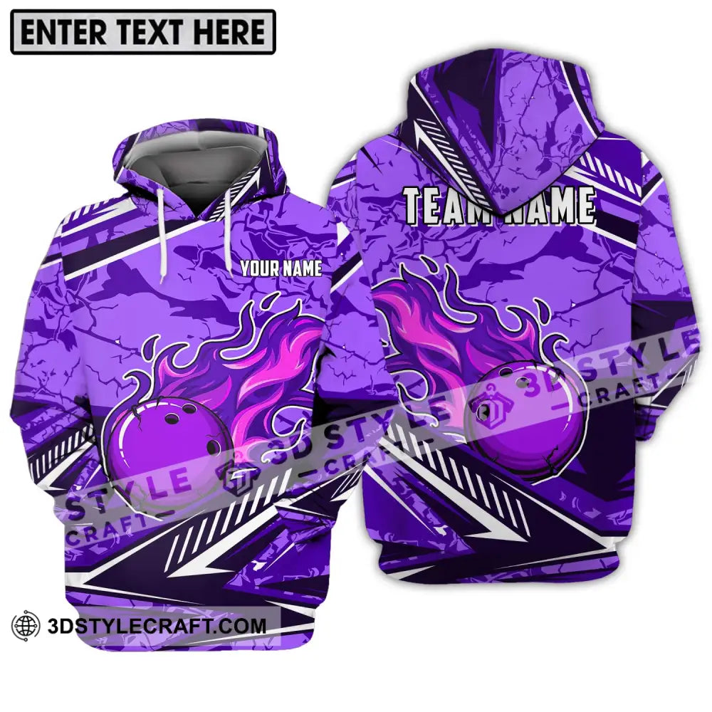 Unisex Shirt - Custom Name And Team Purple Fire Bowling Ball Player Hoodie / S T-Shirt