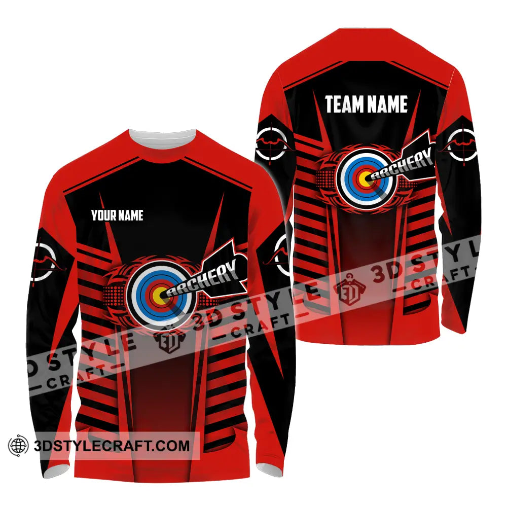 Unisex Shirt - Custom Name And Team Red Archery Long Sleeve / S T-Shirt