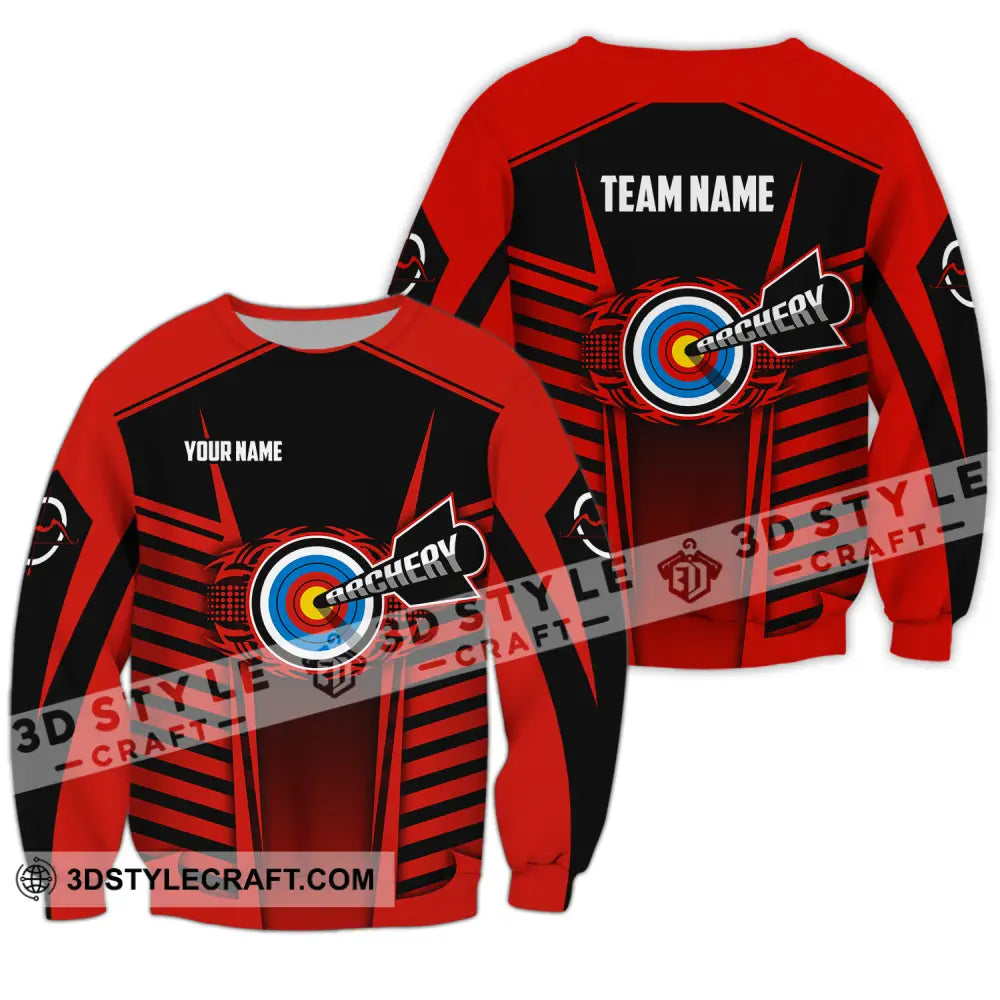 Unisex Shirt - Custom Name And Team Red Archery Long Sleeve / S T-Shirt