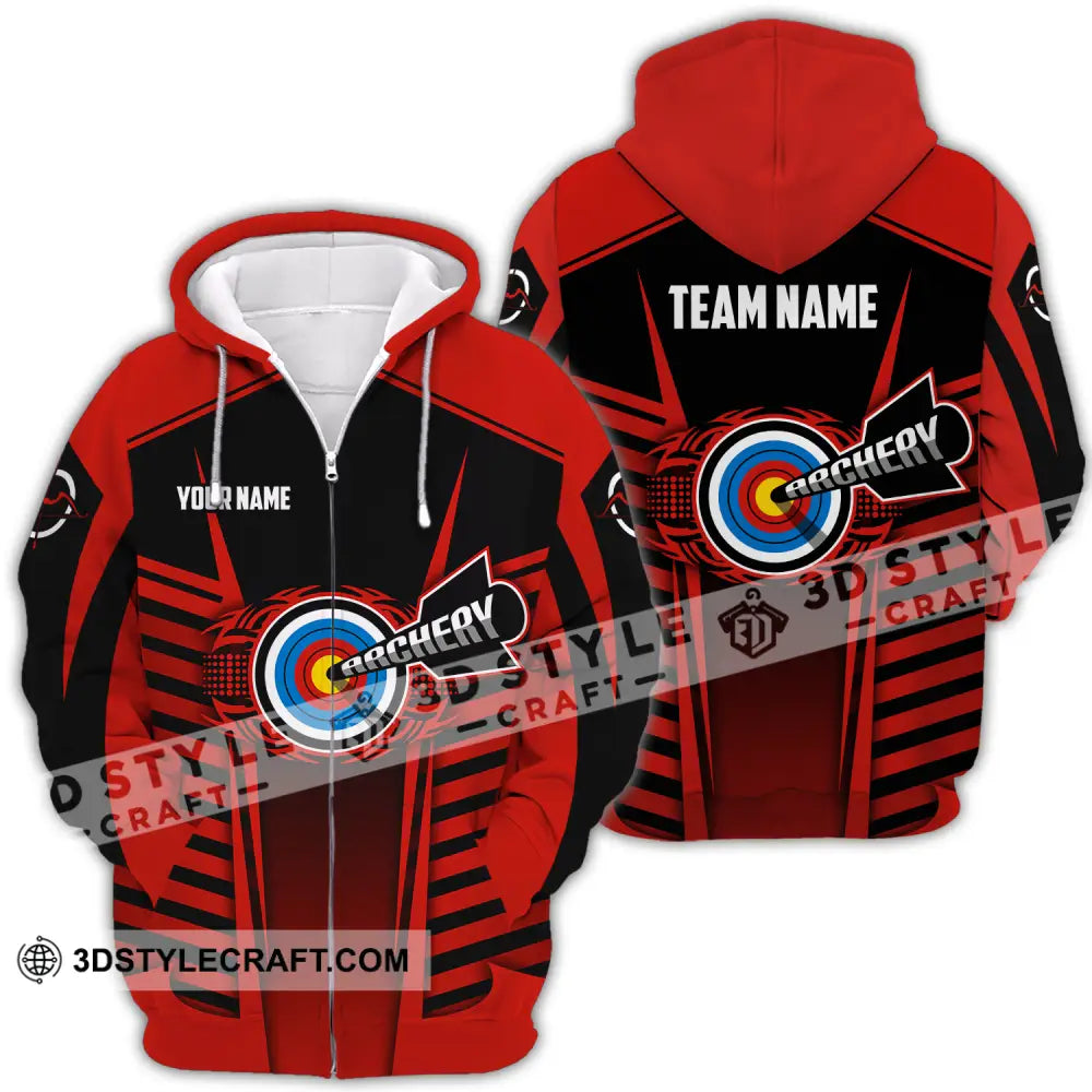 Unisex Shirt - Custom Name And Team Red Archery Zipper Hoodie / S T-Shirt