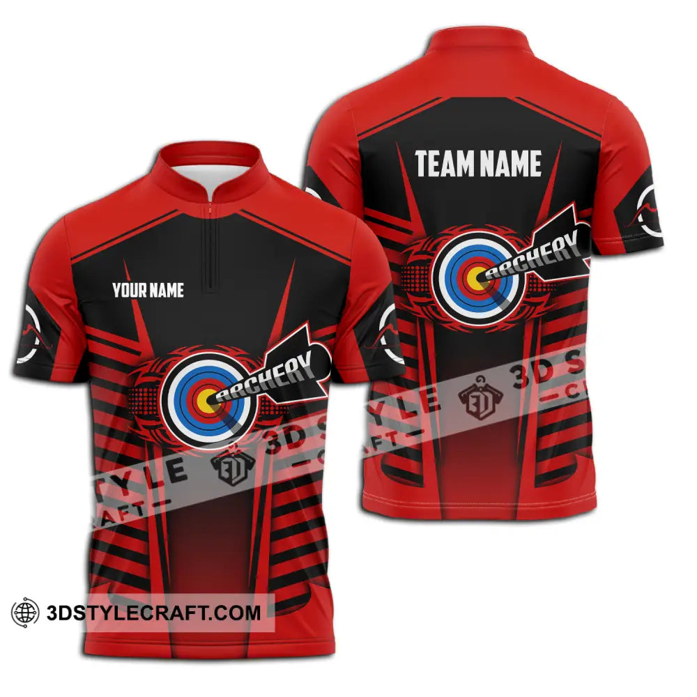 Unisex Shirt - Custom Name And Team Red Archery Zipper Polo / S T-Shirt