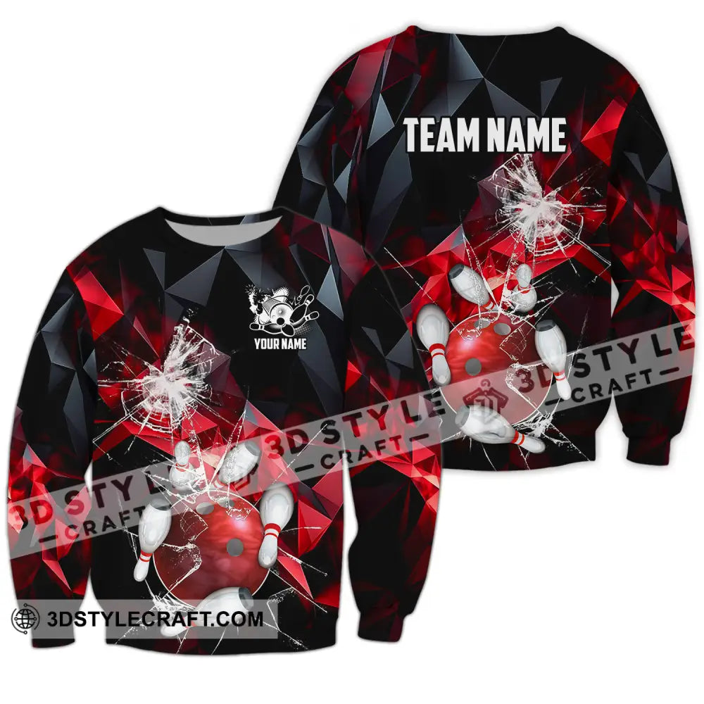 Unisex Shirt - Custom Name And Team Red Glasses Bowling Long Sleeve / S T-Shirt