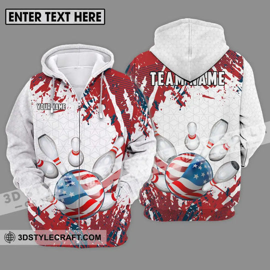 Unisex Shirt - Custom Name And Team Name Sport Shirt, America Flag Color Bowling Ball style option 2