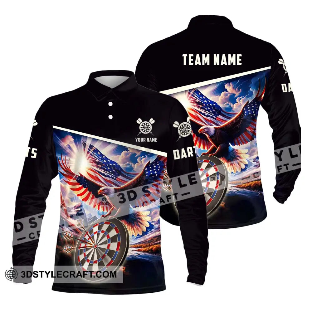 Unisex Shirt - Custom Name And Team Sport American Eagle Darts Long Sleeve Polo / S T-Shirt