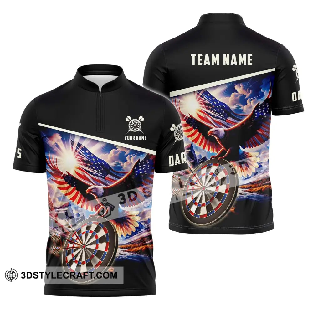 Unisex Shirt - Custom Name And Team Sport American Eagle Darts Zipper Polo / S T-Shirt