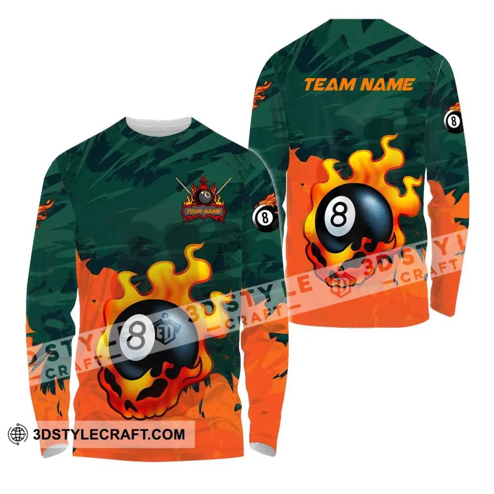 Unisex Shirt - Custom Name And Team Sport Billiard Ball No 8 Long Sleeve / S T-Shirt