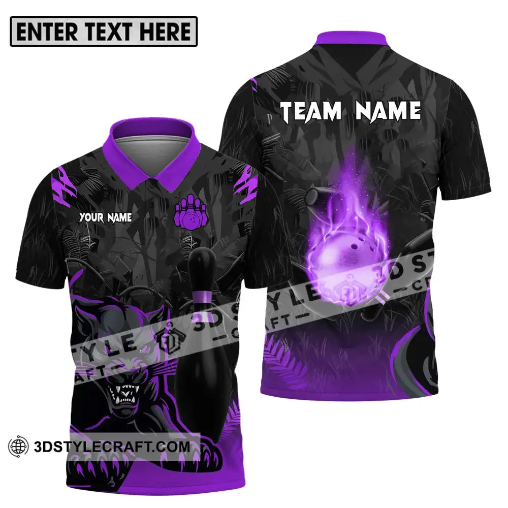 Unisex Shirt - Custom Name And Team Sport Black Panther Bowling Polo / S T-Shirt