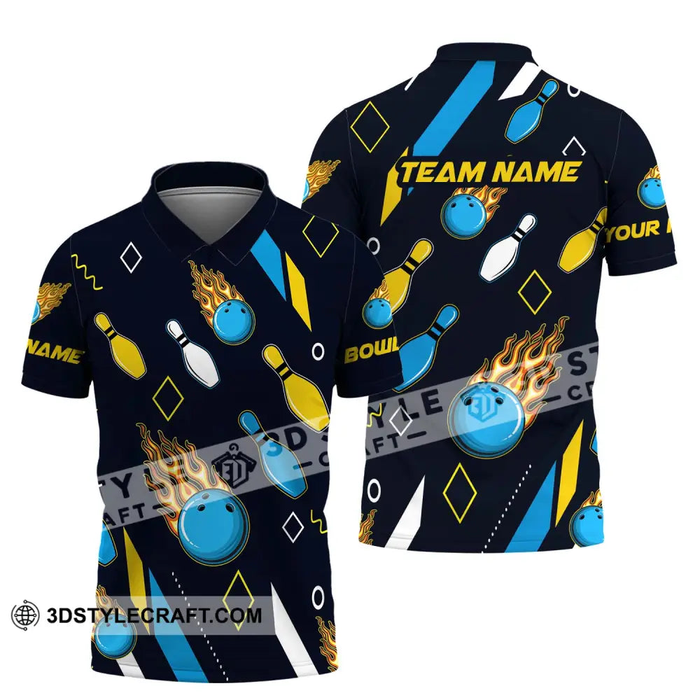 Unisex Shirt - Custom Name And Team Sport Bowling Ball Three Color Polo / S T-Shirt