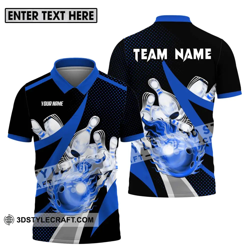 Unisex Shirt - Custom Name And Team Sport Bowling Blue Ball Polo / S T-Shirt