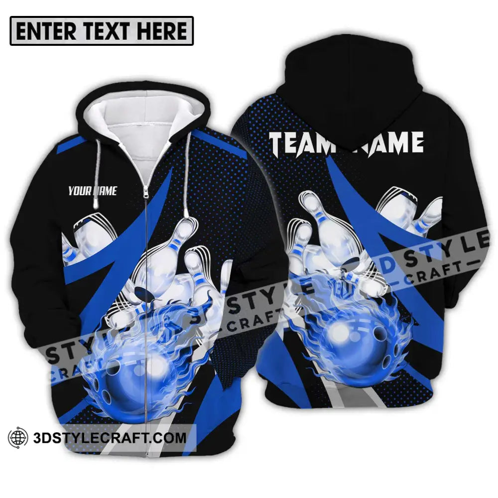 Unisex Shirt - Custom Name And Team Sport Bowling Blue Ball Zipper Hoodie / S T-Shirt