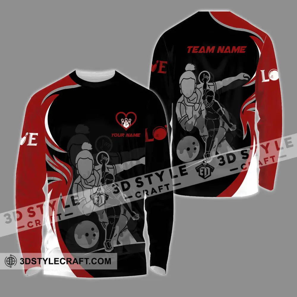 Unisex Shirt - Custom Name And Team Sport Bowling Player Long Sleeve / S T-Shirt