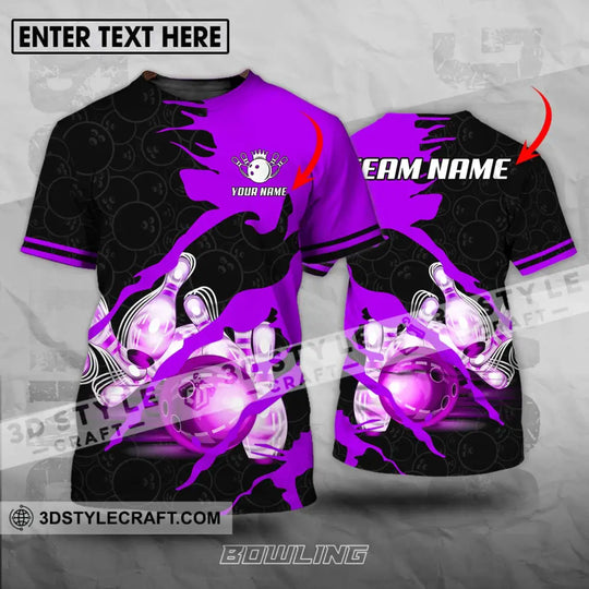 Unisex Shirt - Custom Name And Team Sport Bowling Shirt, Purple Bowling Ball style option 1