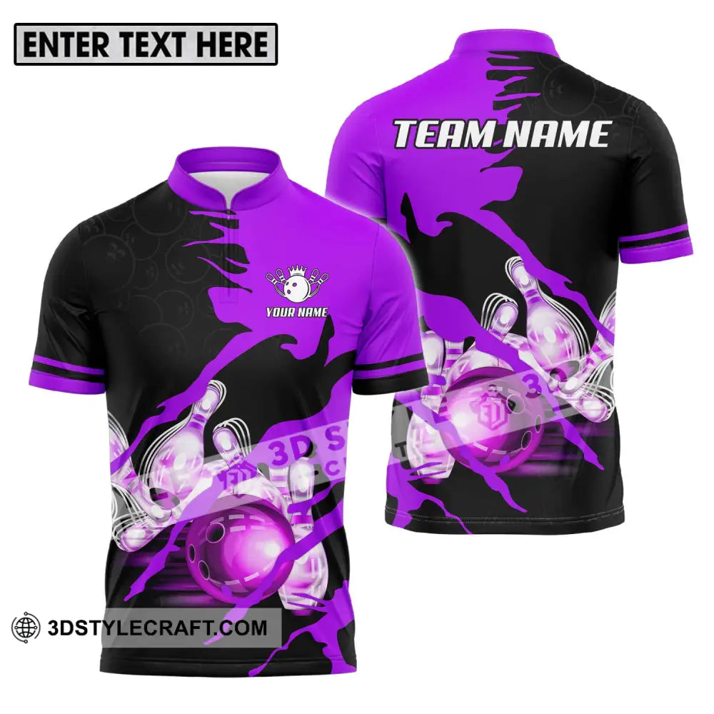 Unisex Shirt - Custom Name And Team Sport Bowling Purple Ball T-Shirt