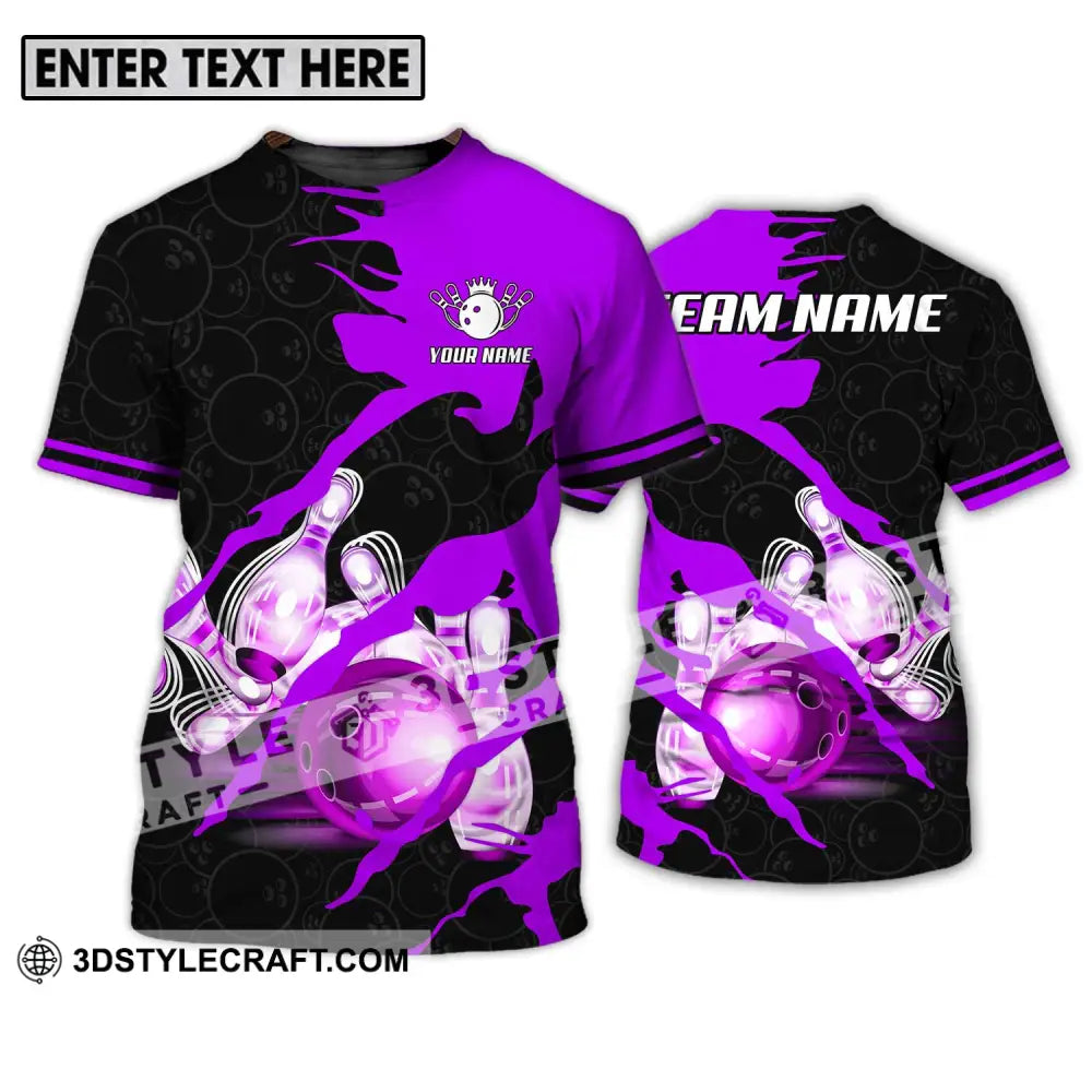 Unisex Shirt - Custom Name And Team Sport Bowling Purple Ball T-Shirt / S T-Shirt