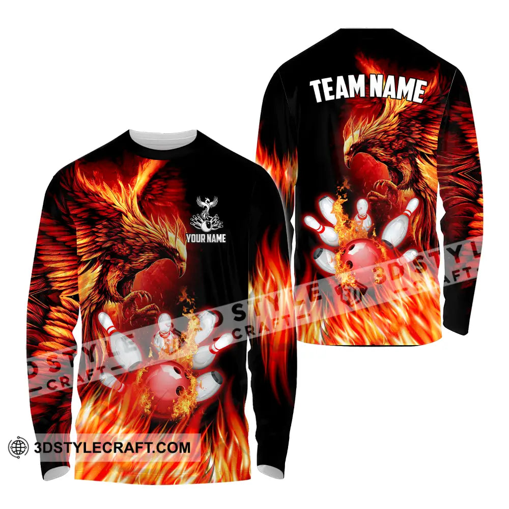 Unisex Shirt - Custom Name And Team Sport Fire Eagle Bowling Long Sleeve / S T-Shirt