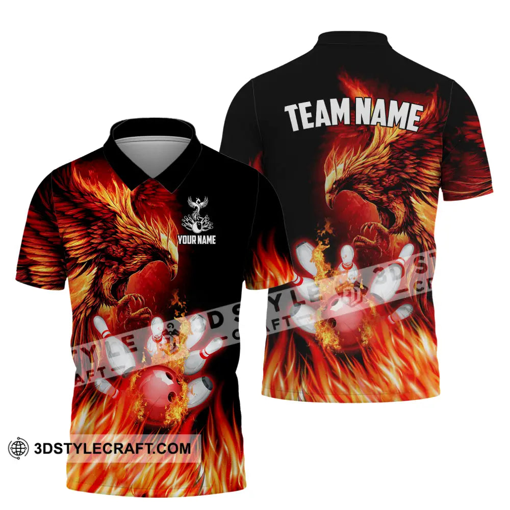 Unisex Shirt - Custom Name And Team Sport Fire Eagle Bowling Polo / S T-Shirt