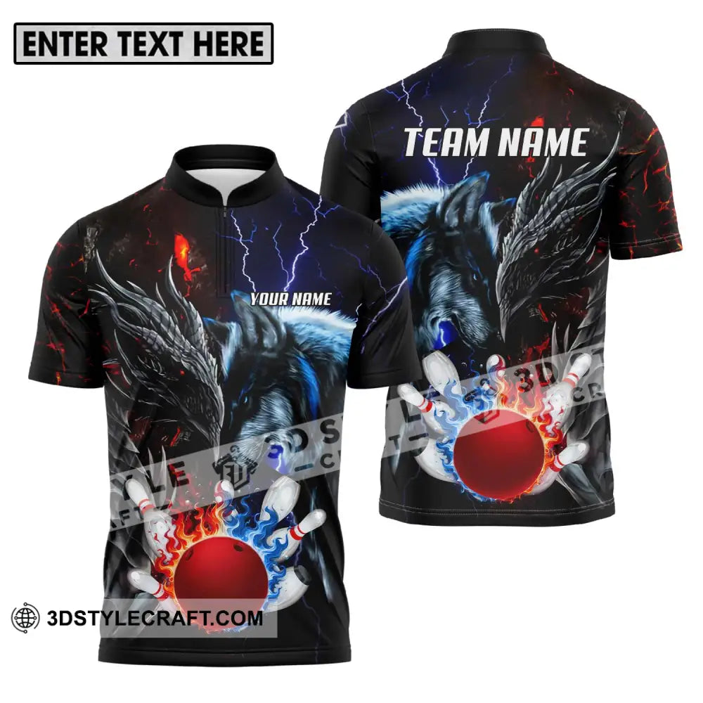 Unisex Shirt - Custom Name And Team Sport Fire Ice Bowling King Zipper Polo / S T-Shirt