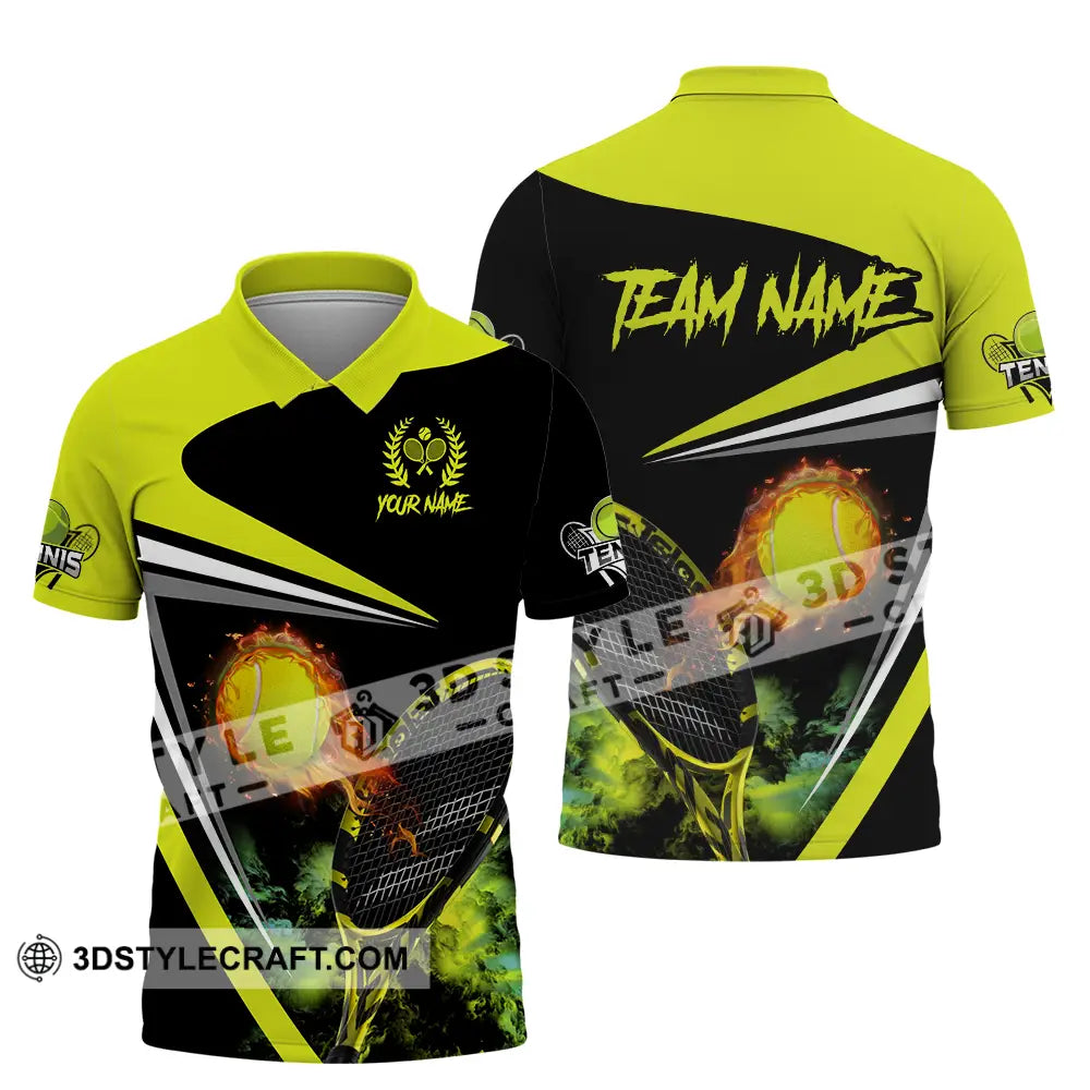 Unisex Shirt - Custom Name And Team Sport Fire Tennis Ball Polo / S T-Shirt