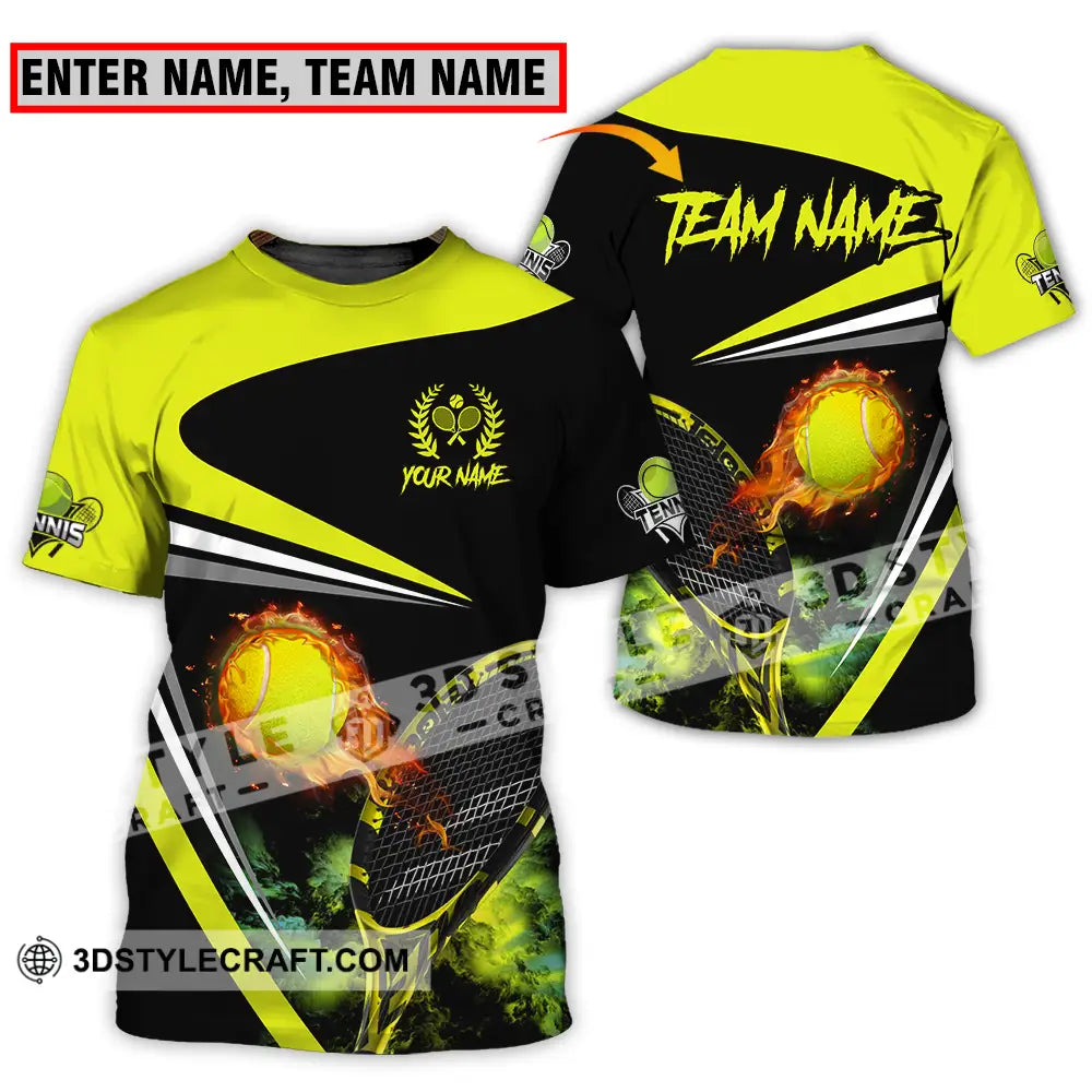 Unisex Shirt - Custom Name And Team Sport Fire Tennis Ball T-Shirt