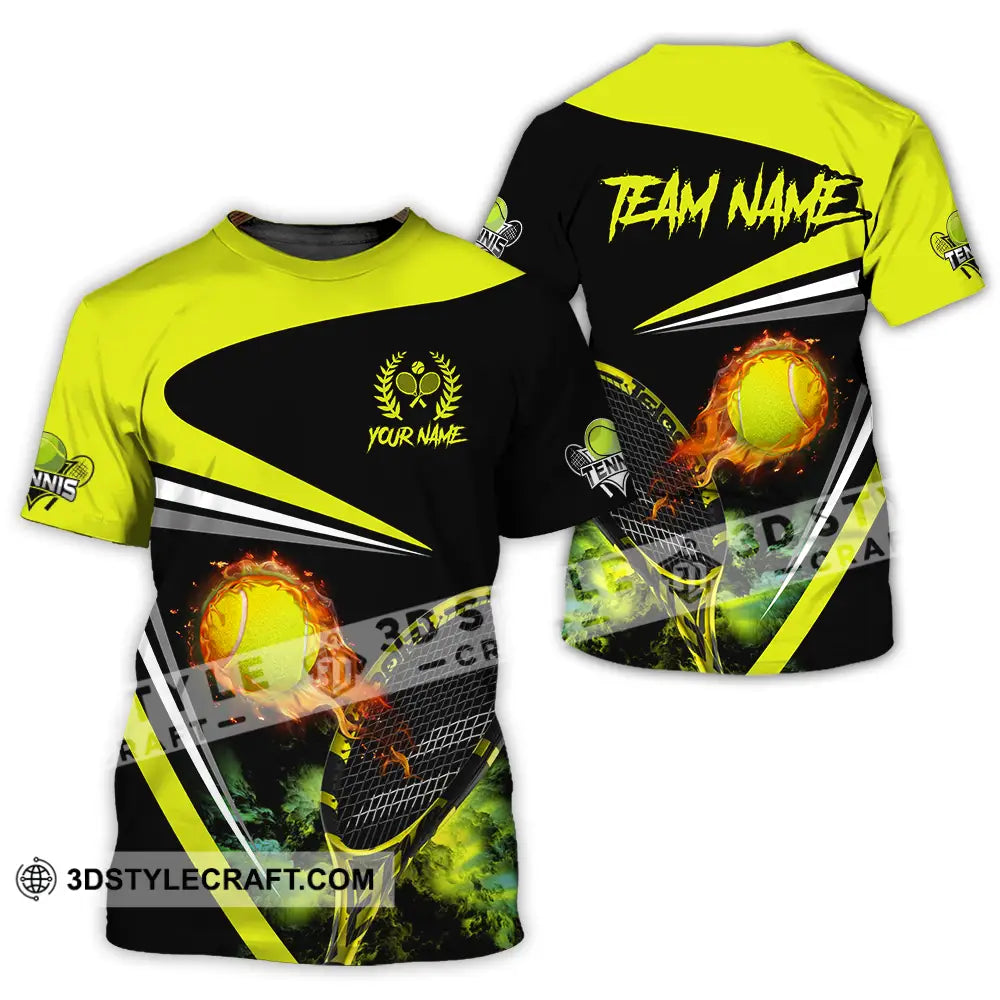 Unisex Shirt - Custom Name And Team Sport Fire Tennis Ball T-Shirt / S T-Shirt