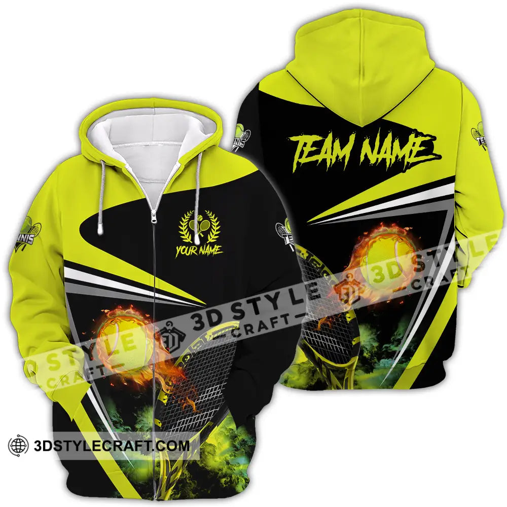 Unisex Shirt - Custom Name And Team Sport Fire Tennis Ball Zipper Hoodie / S T-Shirt