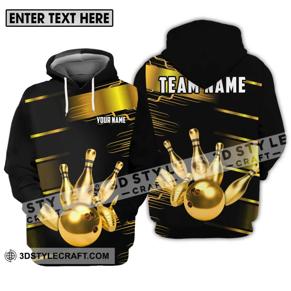 Unisex Shirt - Custom Name And Team Sport Gold Bowling Ball Pins Hoodie / S T-Shirt