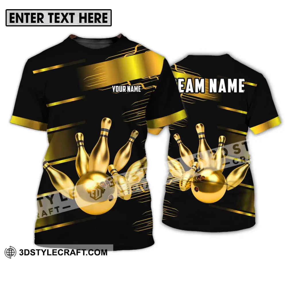 Unisex Shirt - Custom Name And Team Sport Gold Bowling Ball Pins T-Shirt / S T-Shirt