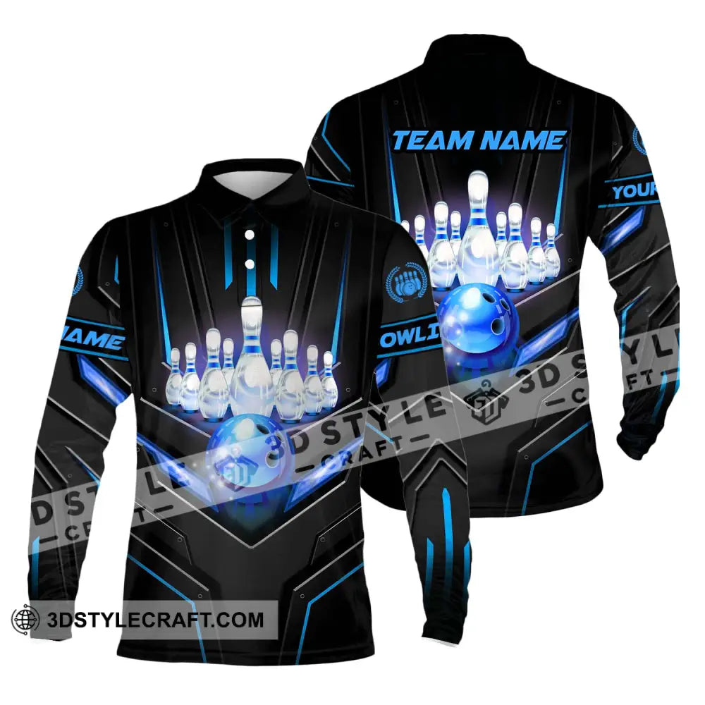 Unisex Shirt - Custom Name And Team Sport Ice Bowling Long Sleeve Polo / S T-Shirt