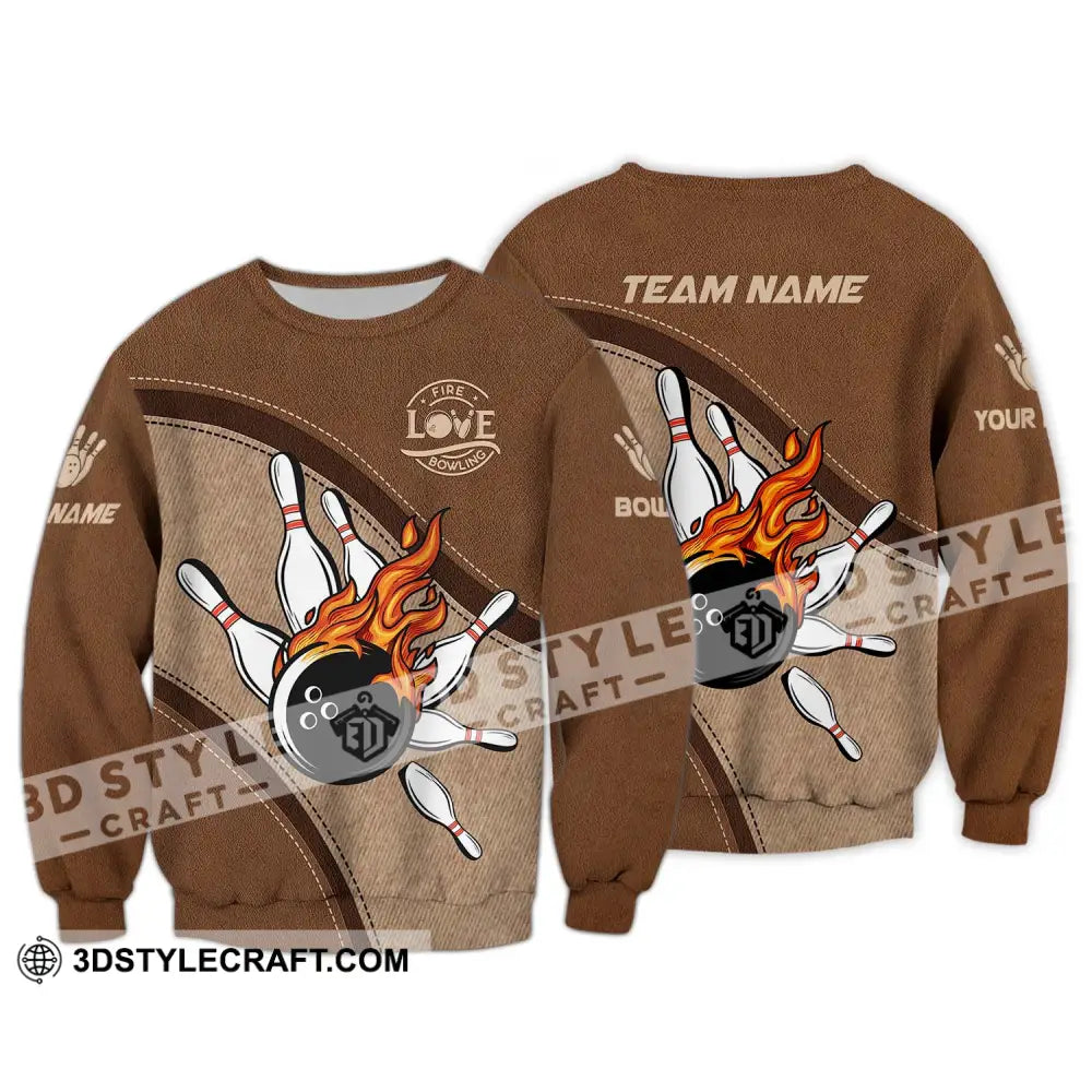 Unisex Shirt - Custom Name And Team Sport Love Fire Bowling Long Sleeve / S T-Shirt