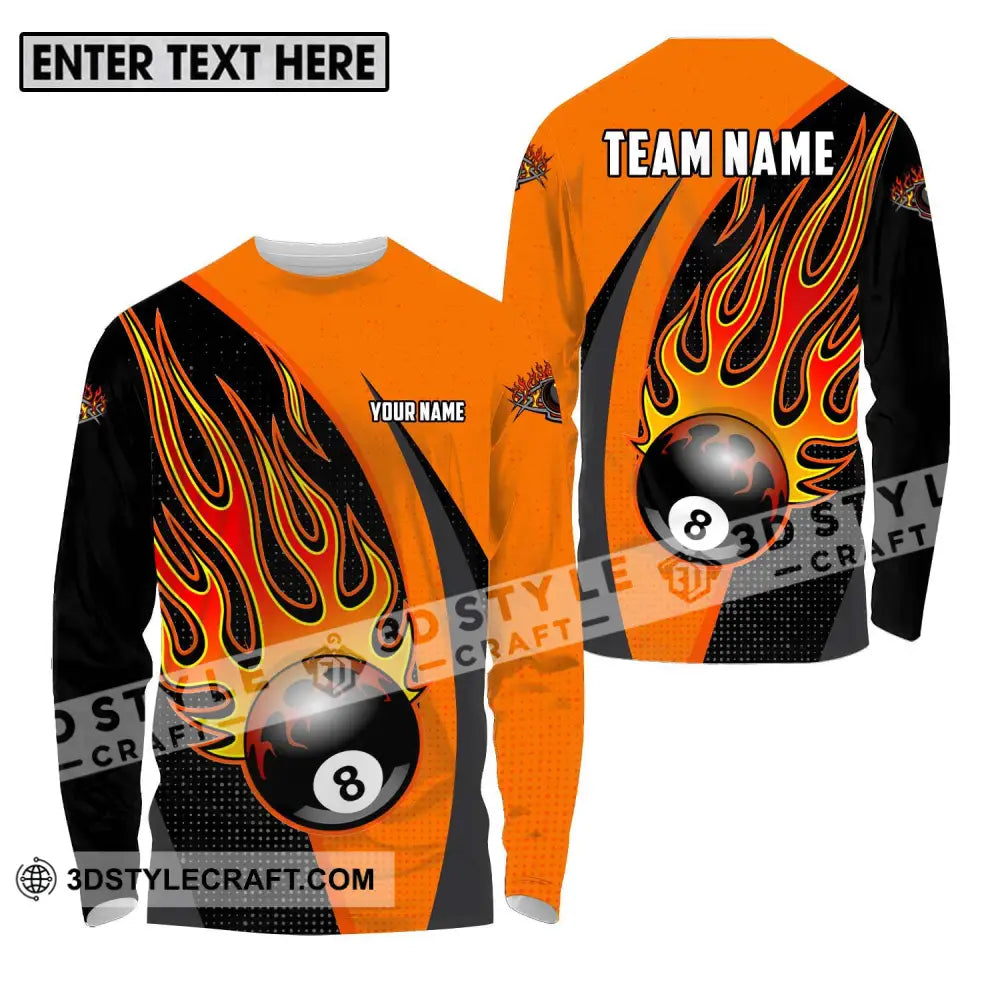 Unisex Shirt - Custom Name And Team Sport Orange Billiard Long Sleeve / S T-Shirt