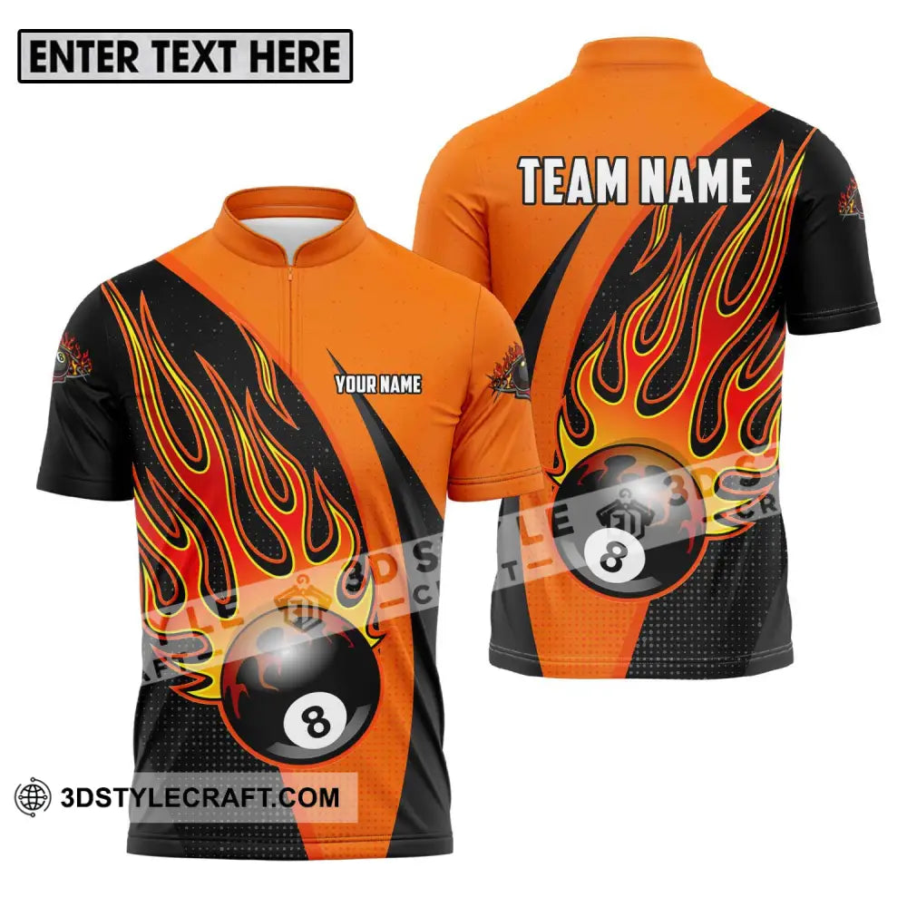 Unisex Shirt - Custom Name And Team Sport Orange Billiard Zipper Polo / S T-Shirt