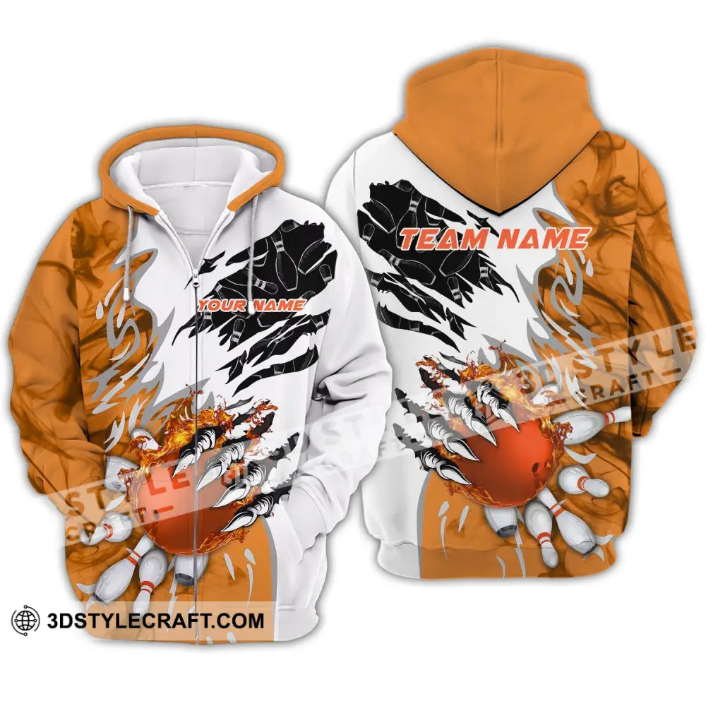 Unisex Shirt - Custom Name And Team Sport Orange Bowling Zipper Hoodie / S T-Shirt