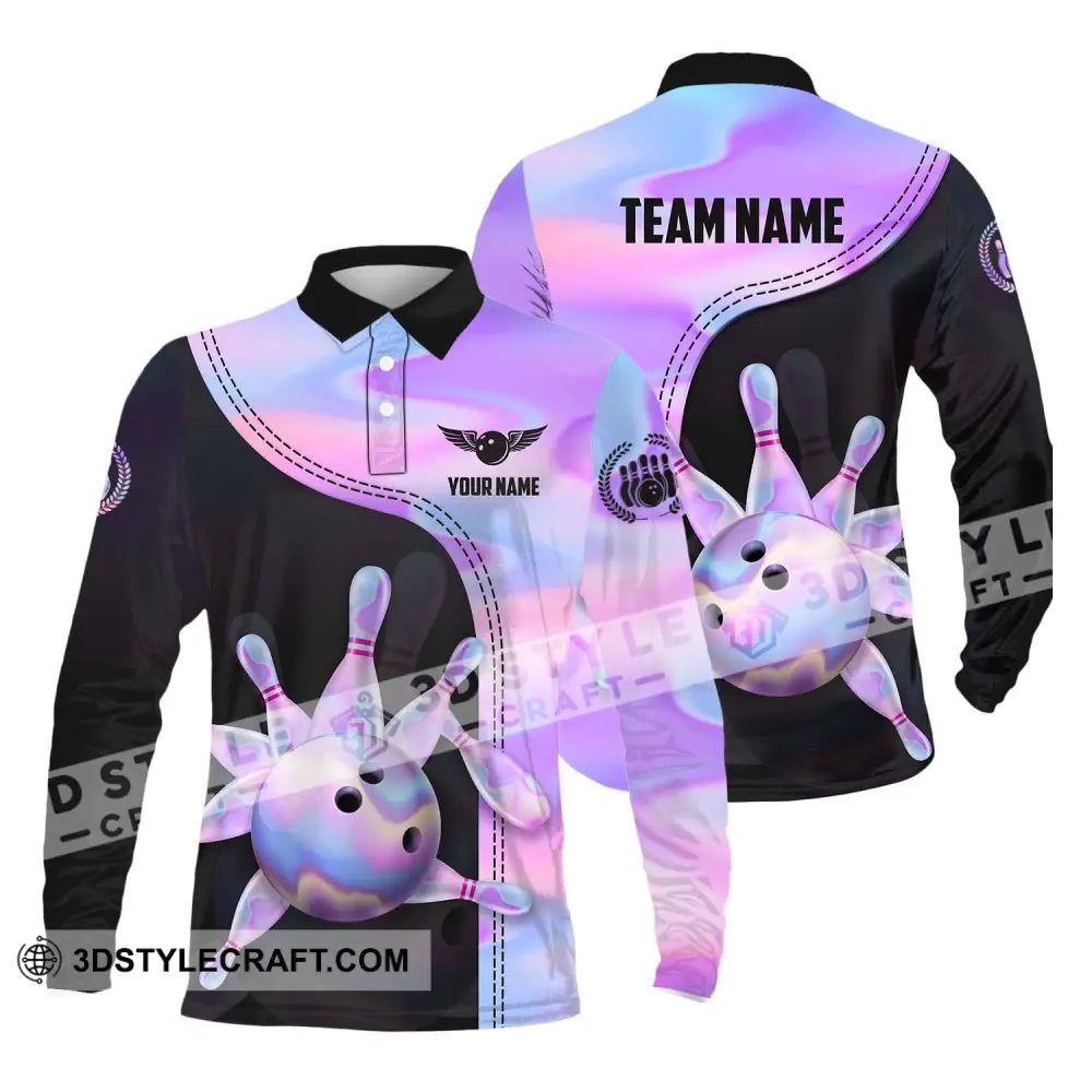 Unisex Shirt - Custom Name And Team Sport Pastel Color Bowling Long Sleeve Polo / S T-Shirt