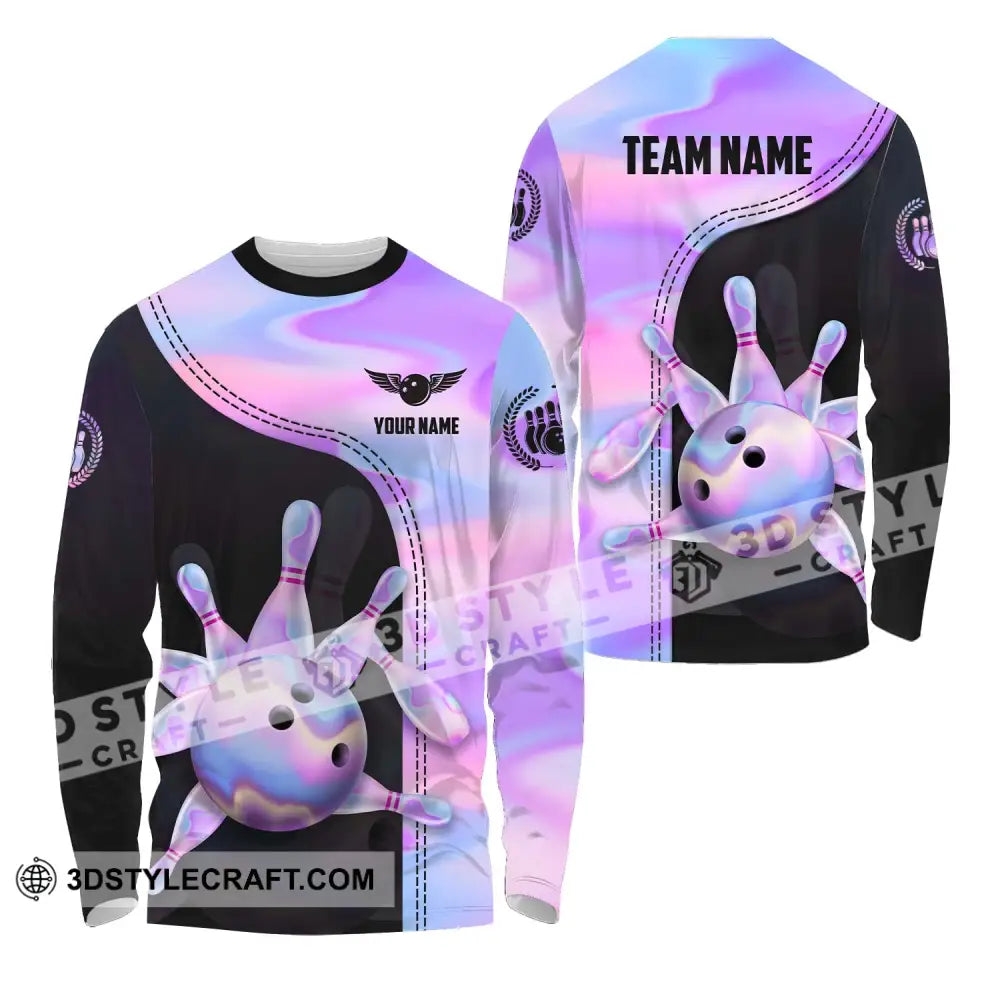 Unisex Shirt - Custom Name And Team Sport Pastel Color Bowling Long Sleeve / S T-Shirt