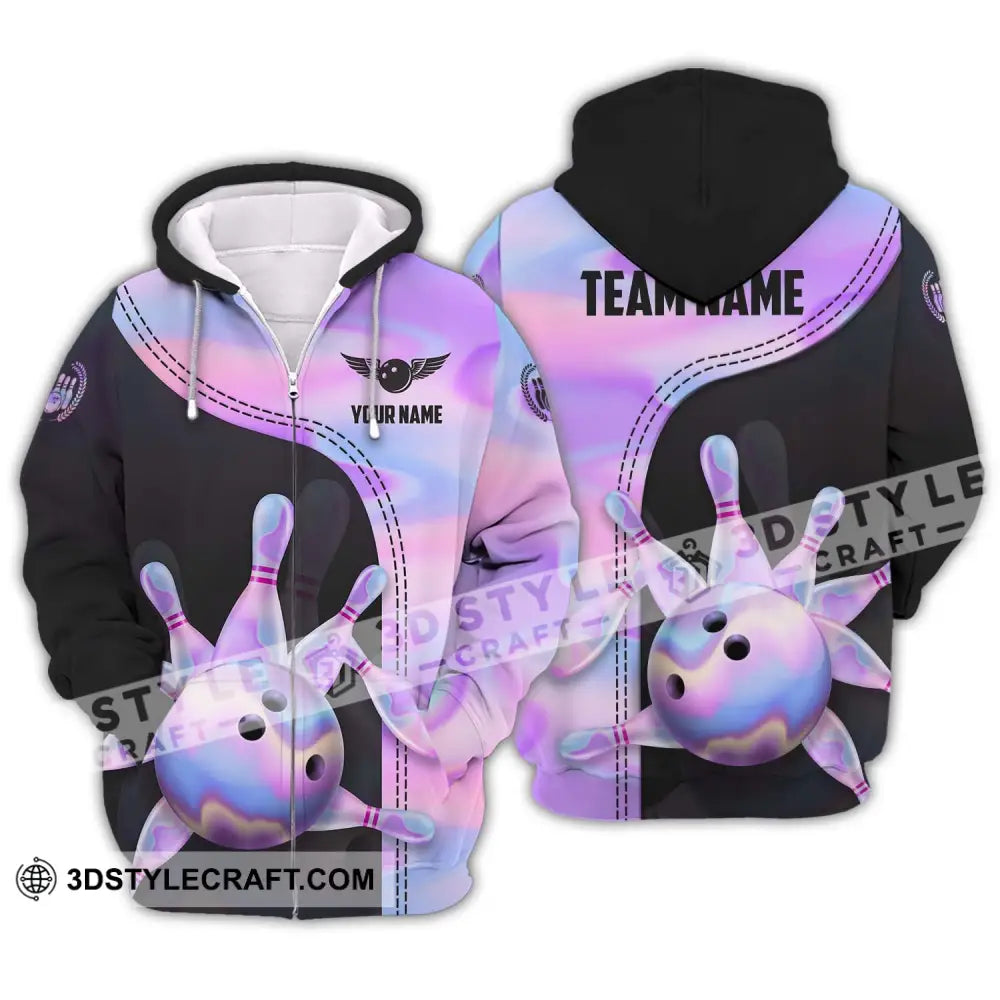 Unisex Shirt - Custom Name And Team Sport Pastel Color Bowling Zipper Hoodie / S T-Shirt