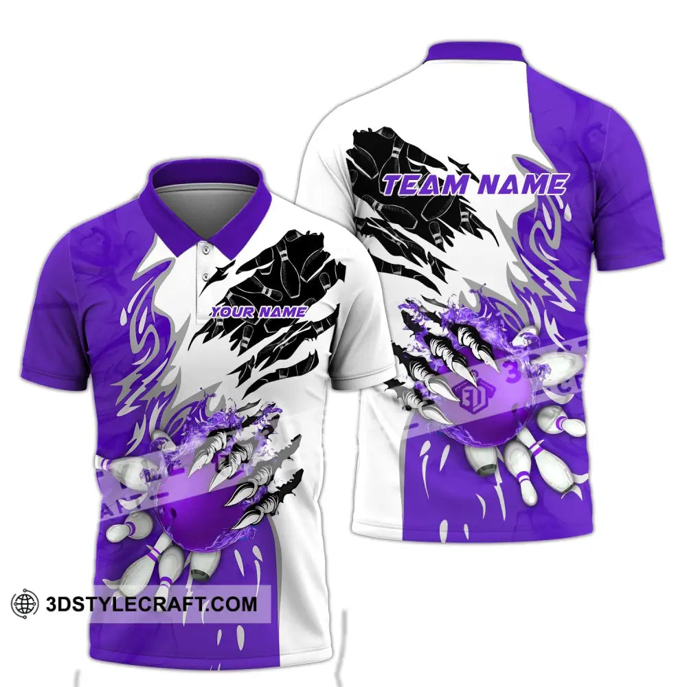 Unisex Shirt - Custom Name And Team Sport Purple Bowling Polo / S T-Shirt