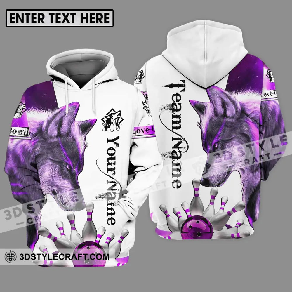 Unisex Shirt - Custom Name And Team Sport Purple Wolf Bowling Hoodie / S T-Shirt