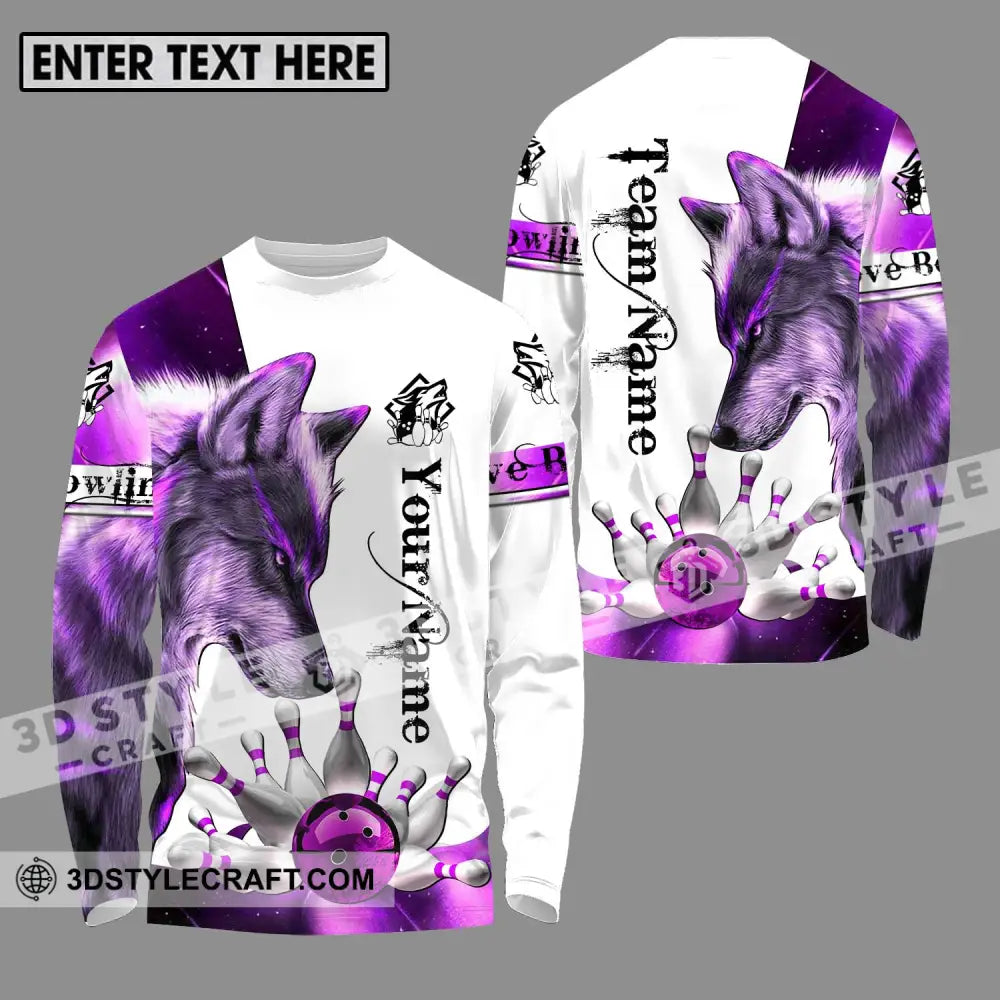 Unisex Shirt - Custom Name And Team Sport Purple Wolf Bowling Long Sleeve / S T-Shirt