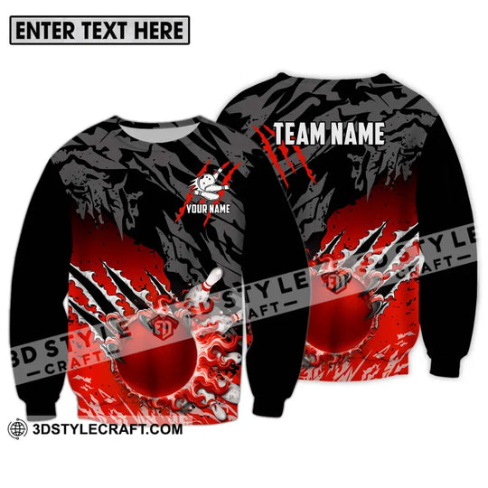 Unisex Shirt - Custom Name And Team Name Sport Shirt, Red Bowling Ball And Pins style option 4