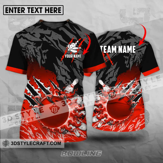 Unisex Shirt - Custom Name And Team Name Sport Shirt, Red Bowling Ball And Pins style option 1