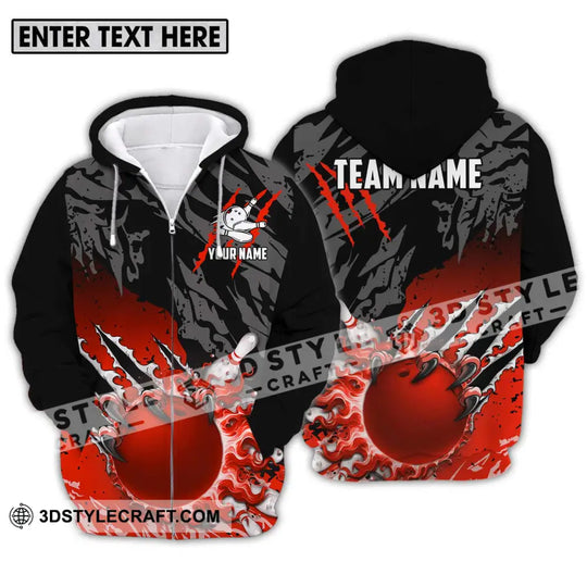 Unisex Shirt - Custom Name And Team Name Sport Shirt, Red Bowling Ball And Pins style option 2