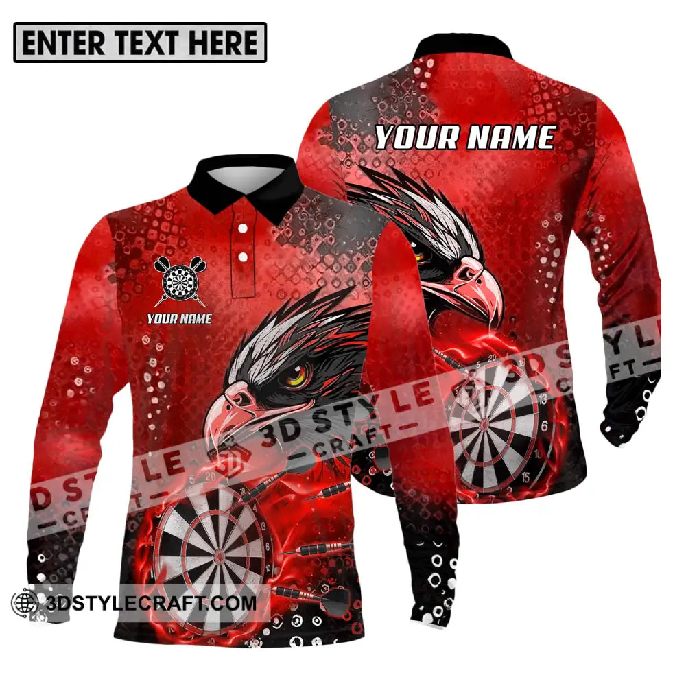 Unisex Shirt - Custom Name And Team Sport Red Eagle Darts Long Sleeve Polo / S T-Shirt