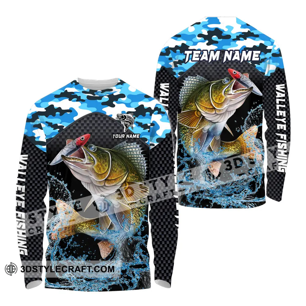 Unisex Shirt - Custom Name And Team Walley Fishing Long Sleeve / S T-Shirt