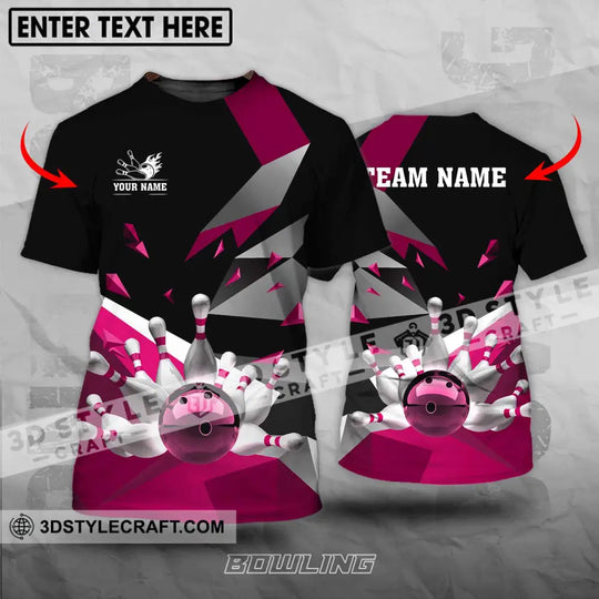 Unisex Shirt - Custom Name And Team Name Shirt, White Bowling Pins Pink Shirt style option 1