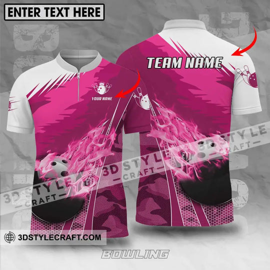 Unisex Shirt - Custom Name And Team Name Shirt, White Pink Bowling style option 1