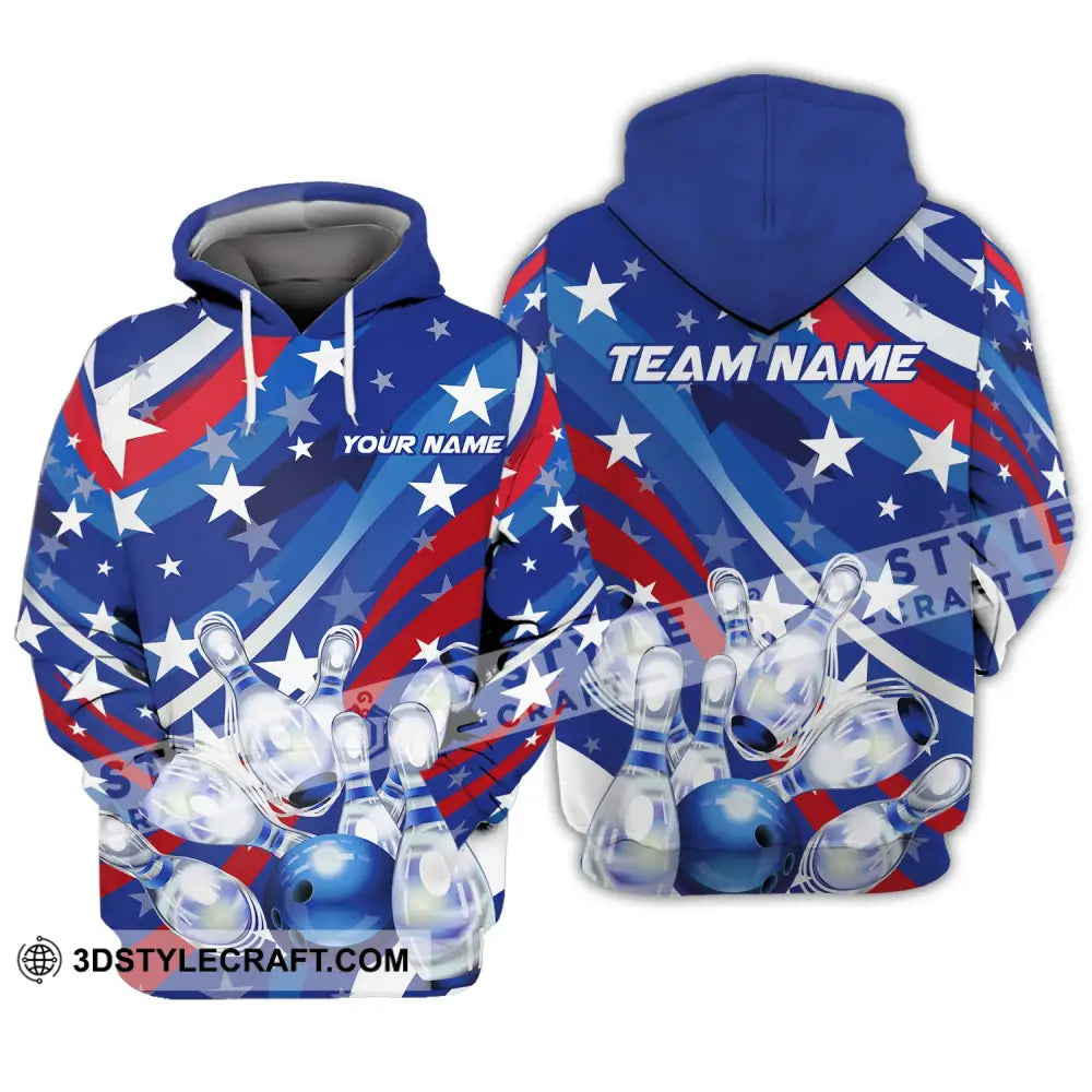 Unisex Shirt - Custom Name And Team White Stars Bowling Flag Hoodie / S T-Shirt