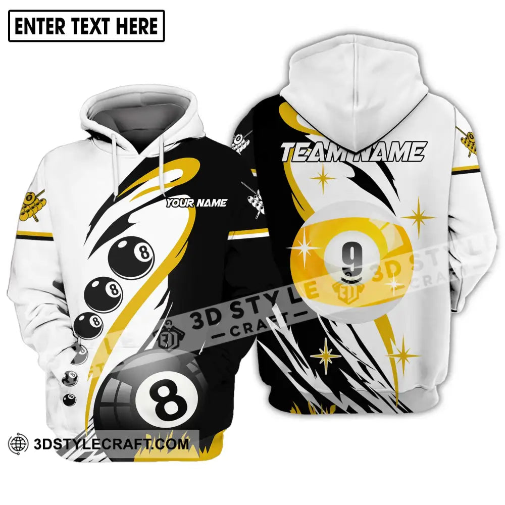 Unisex Shirt - Custom Name And Team Yellow Black White Billiard Hoodie / S T-Shirt