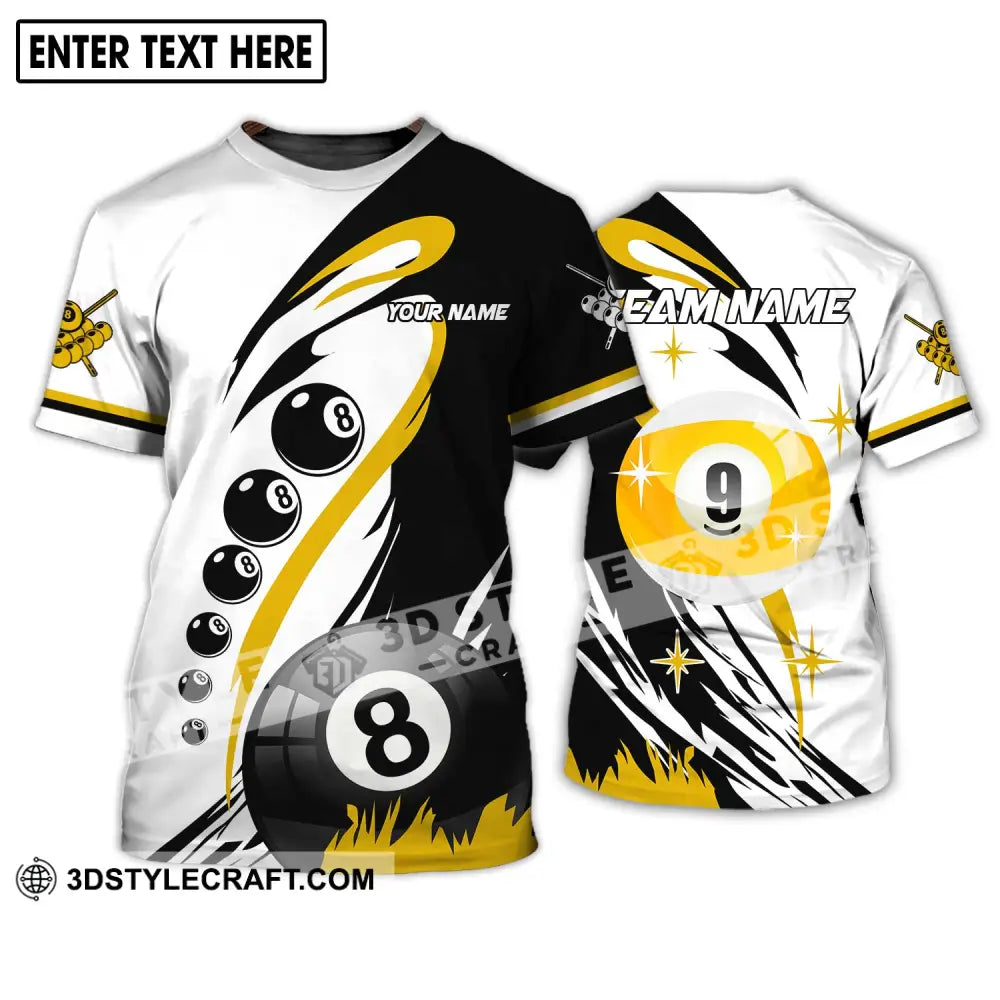 Unisex Shirt - Custom Name And Team Yellow Black White Billiard T-Shirt / S T-Shirt