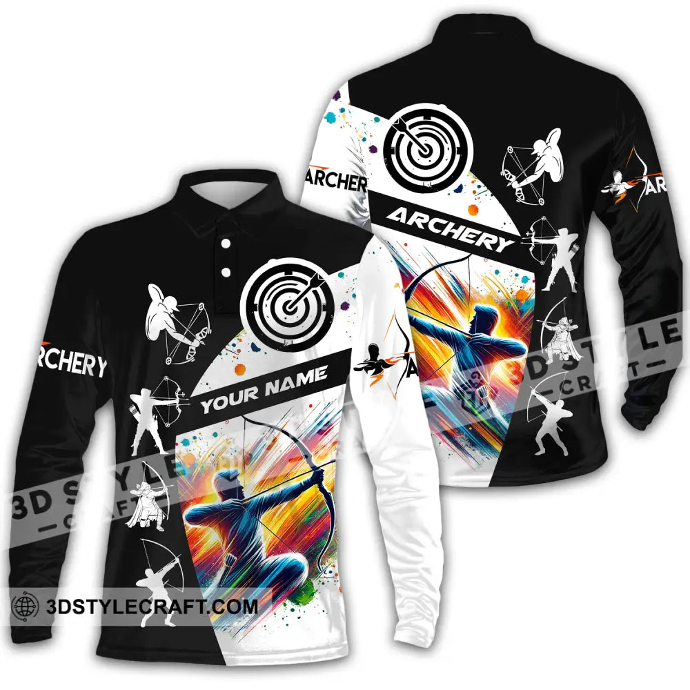 Unisex Shirt - Custom Name Archery Long Sleeve Polo / S T-Shirt